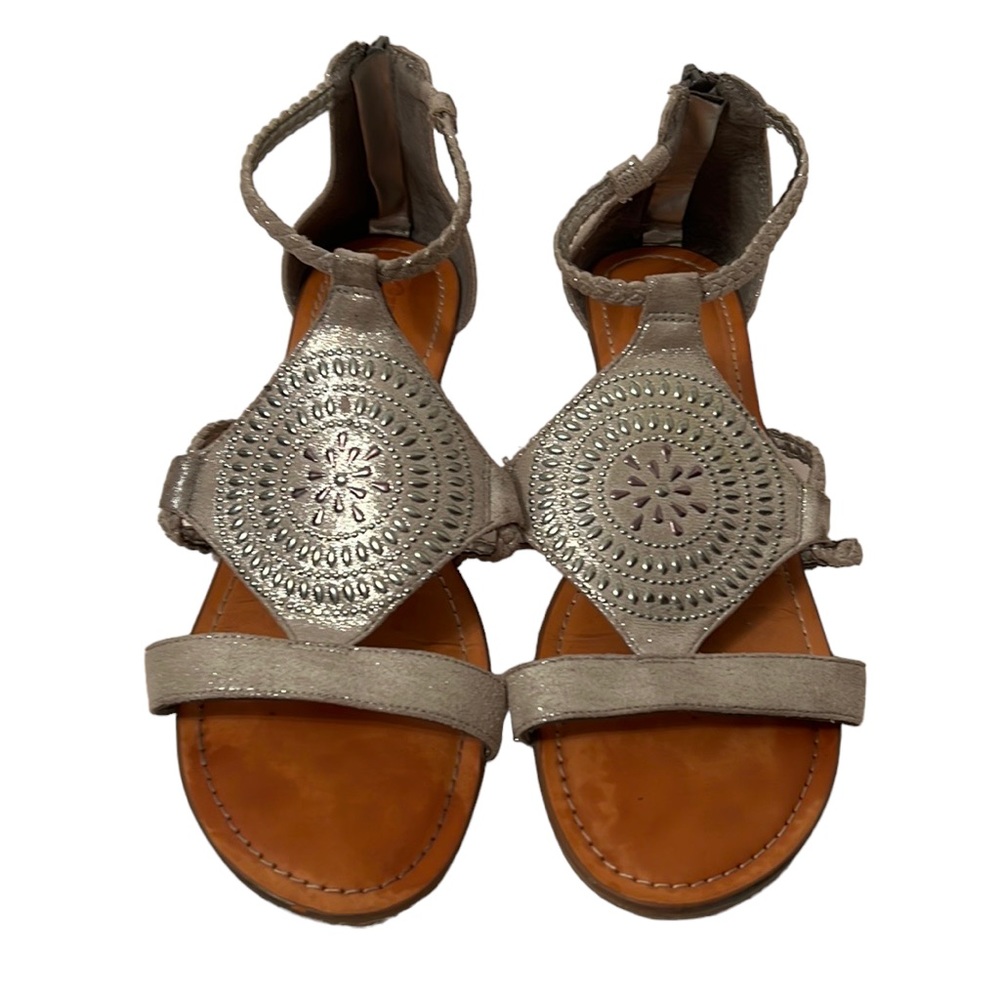 Carlos Santana Silver Braided Ankle Strap Back Zipper Sandals Size 9.5